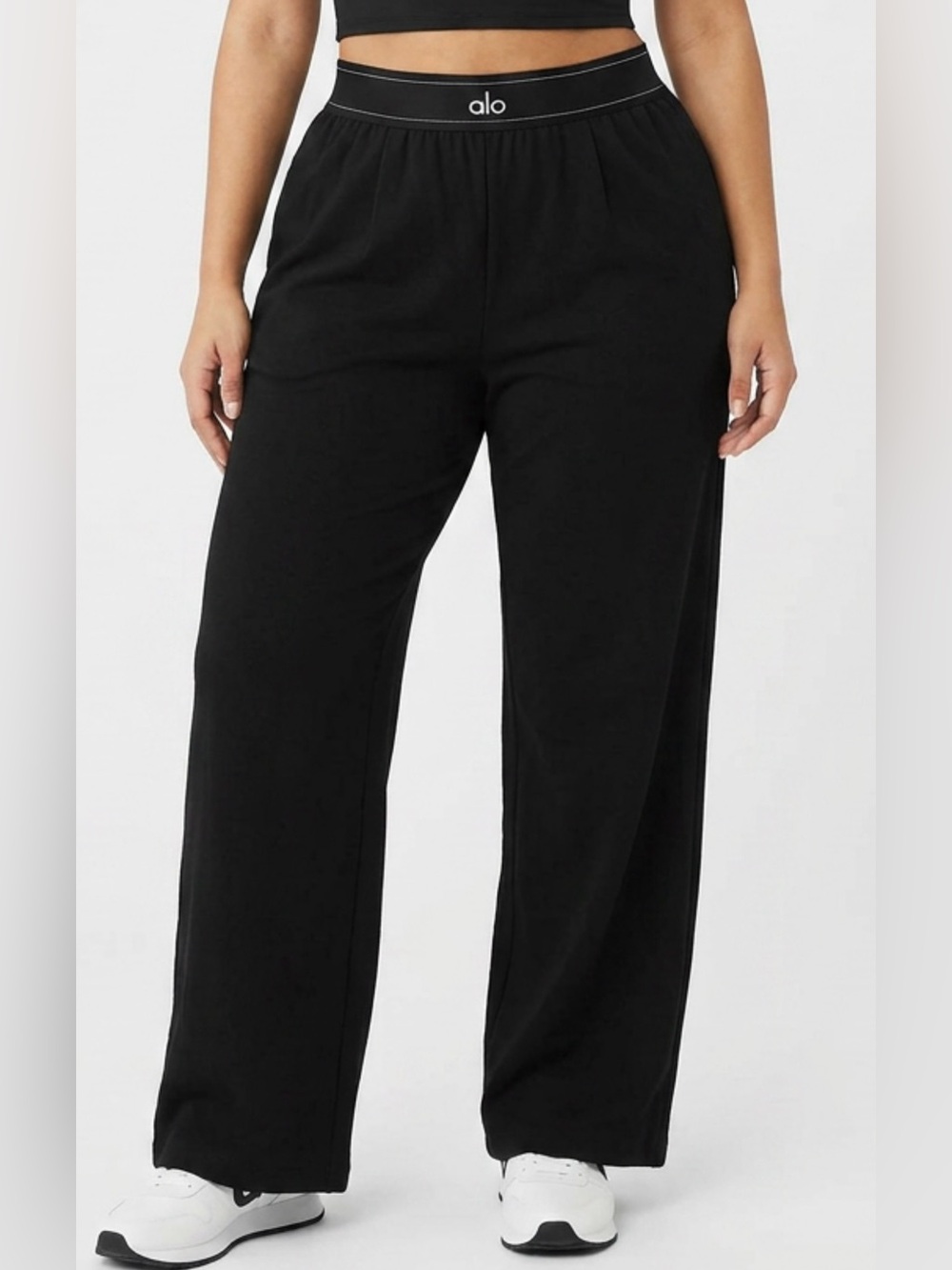 ALO Yoga Black Wide-Leg Relax Fit Pants - Picture 2 of 16